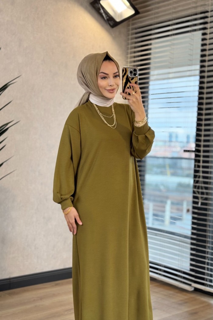 1506 Kolu Manşetli Osyho Elbise Yeşil 