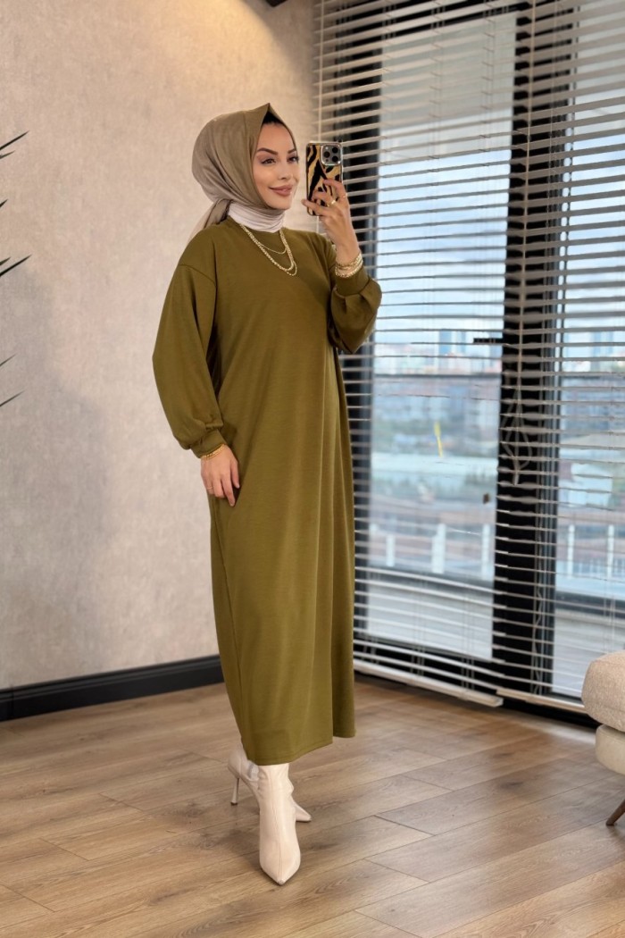 1506 Kolu Manşetli Osyho Elbise Yeşil 