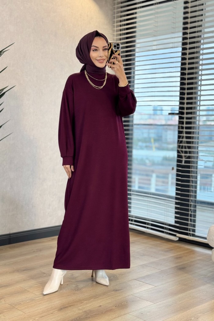 1506 Kolu Manşetli Osyho Elbise Mürdüm  