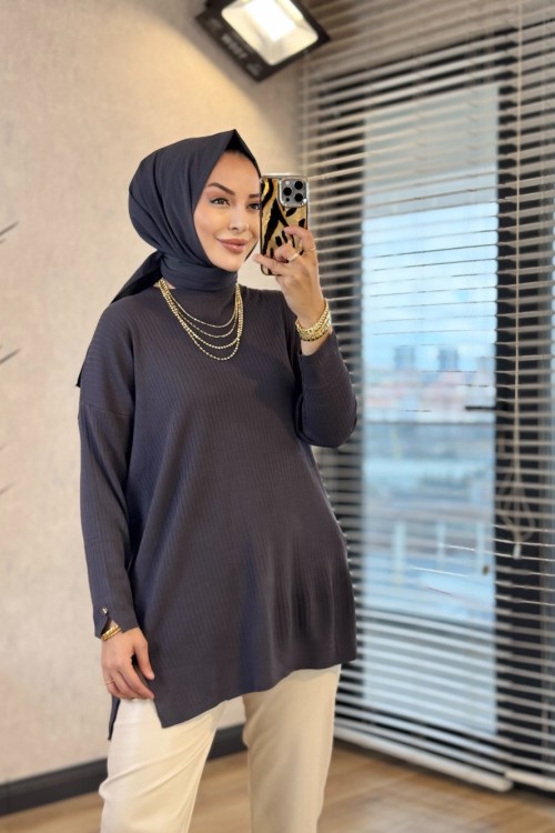 7015 Fitilli Vanezia Triko Tunik Antrasit 