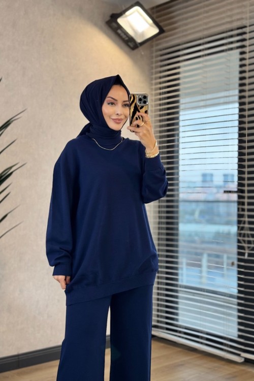 140470 Sıfır Yaka Triko Tunik Lacivert  