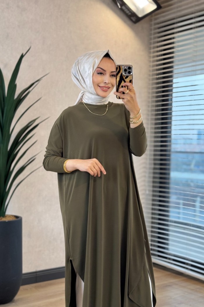 1735 Sandy Yarasa Kol Tunik Haki 