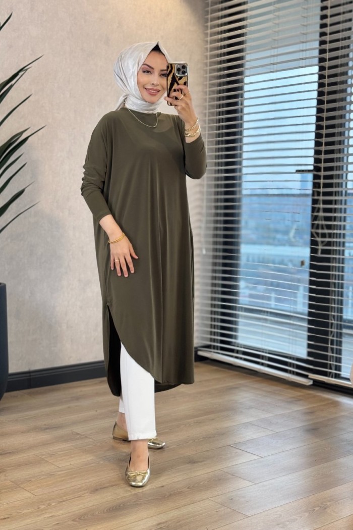 1735 Sandy Yarasa Kol Tunik Haki 