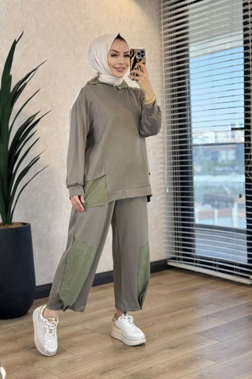 22887 Etek Ucu Ve Pantolonu Parçalı Takım Haki 