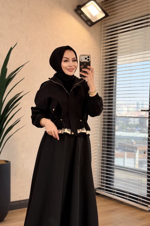 70170 Etek Ucu Dantelli Bomber Mont Siyah 