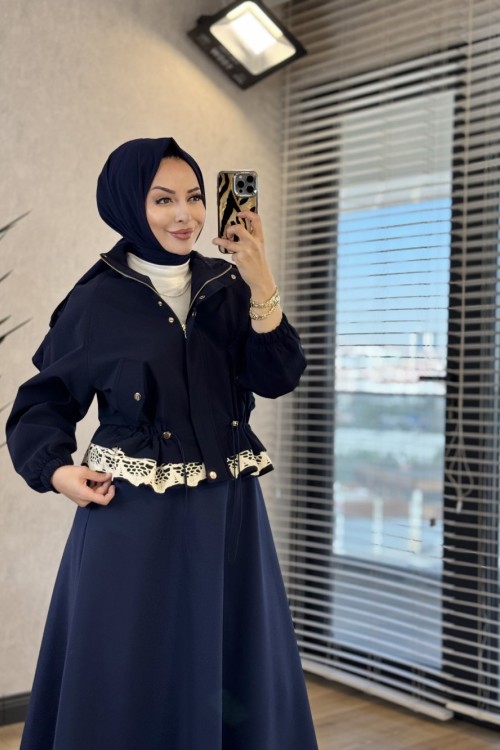 70170 Etek Ucu Dantelli Bomber Mont Lacivert 