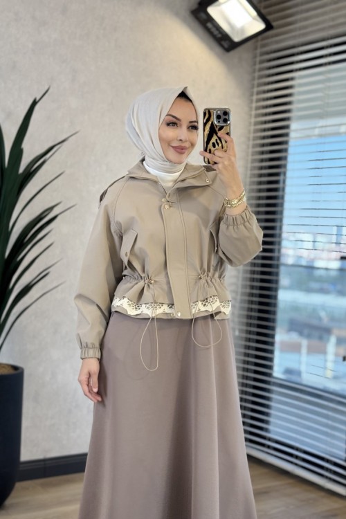 70170 Etek Ucu Dantelli Bomber Mont Taş 