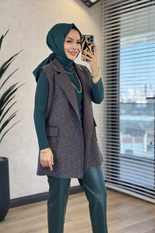 7889 Bukle Dört Düğmeli Yelek Antrasit 