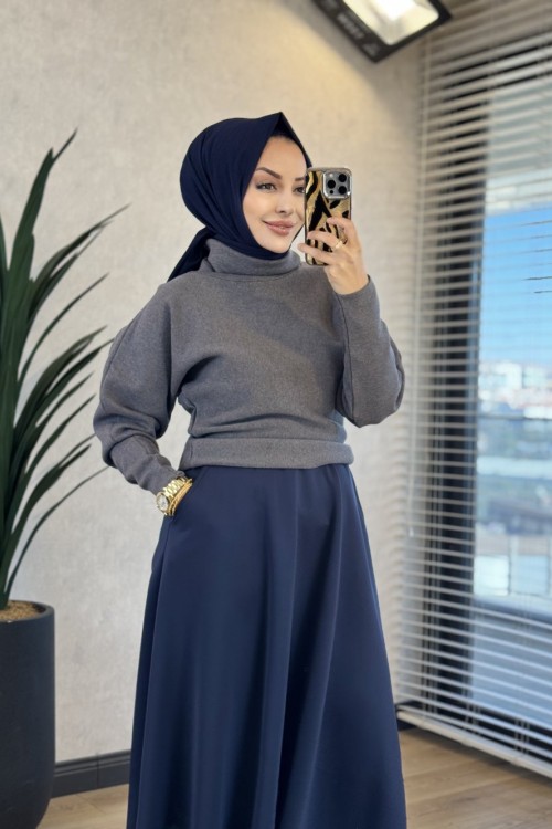 6133 Balıkçı Yaka Triko Tunik Antrasit 