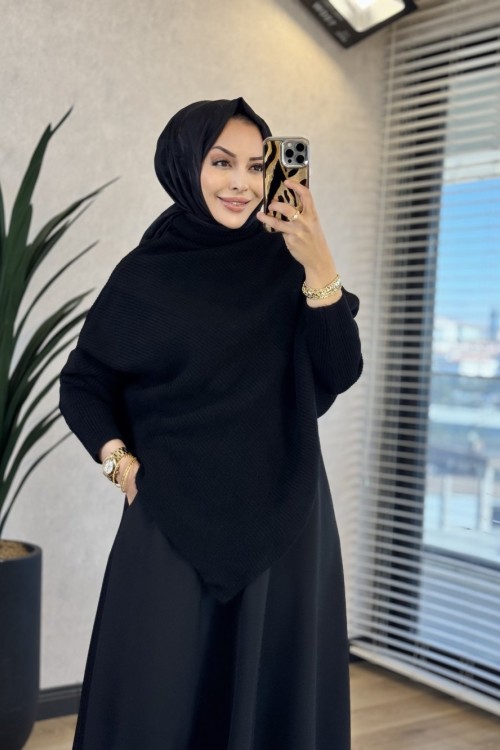 6107 Verev Kesim Triko Tunik Siyah 