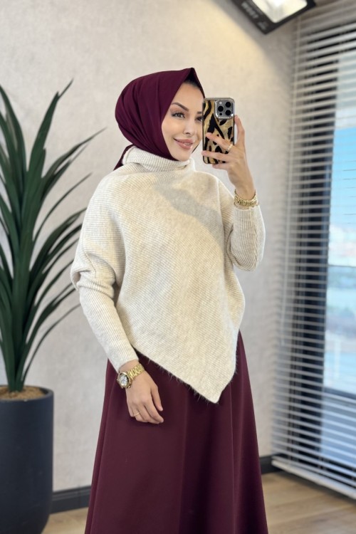 6107 Verev Kesim Triko Tunik Bej 
