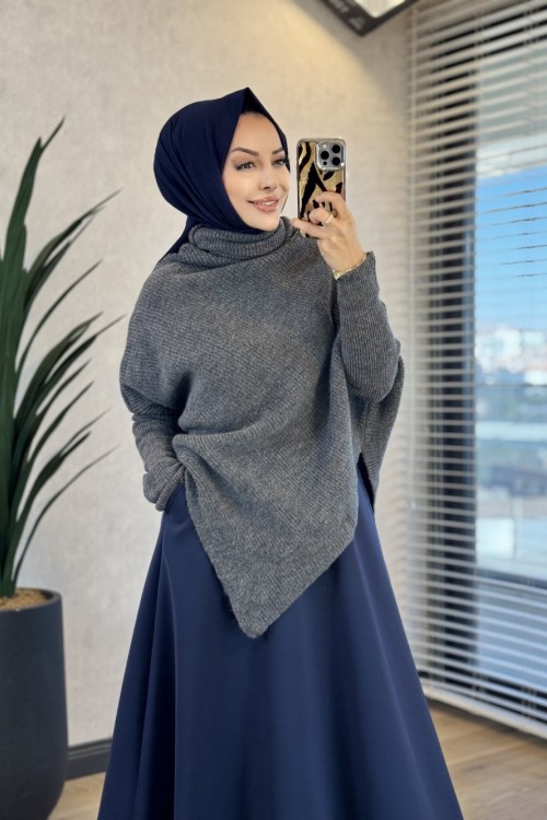 6107 Verev Kesim Triko Tunik Antrasit 