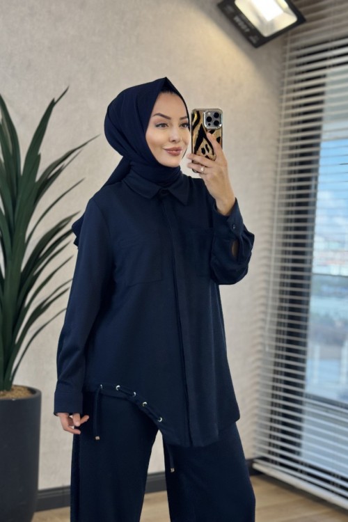 22952 Etek Ucu İp Geçmeli 2 Cepli Takım Lacivert