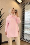 7768 Oslo Yandan Fermuarlı Triko Tunik Pembe
