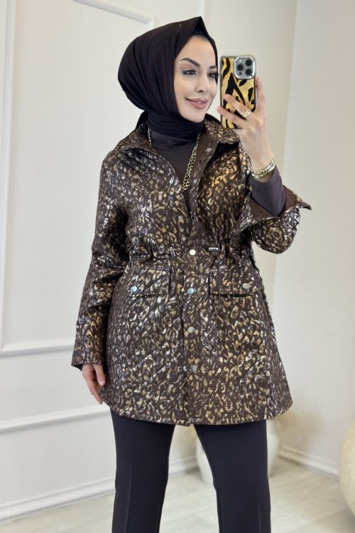 4634 Varak Leopar Baskılı Kısa Kaban Leopar 