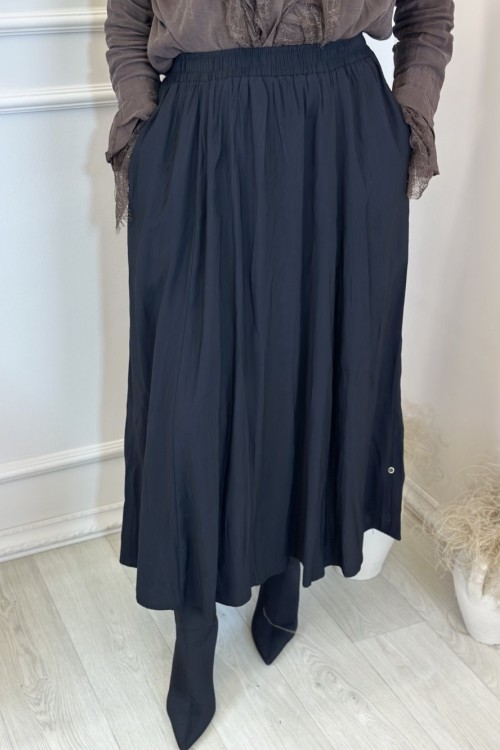5036 Tencel Beli Lastikli Cepli Etek Siyah 