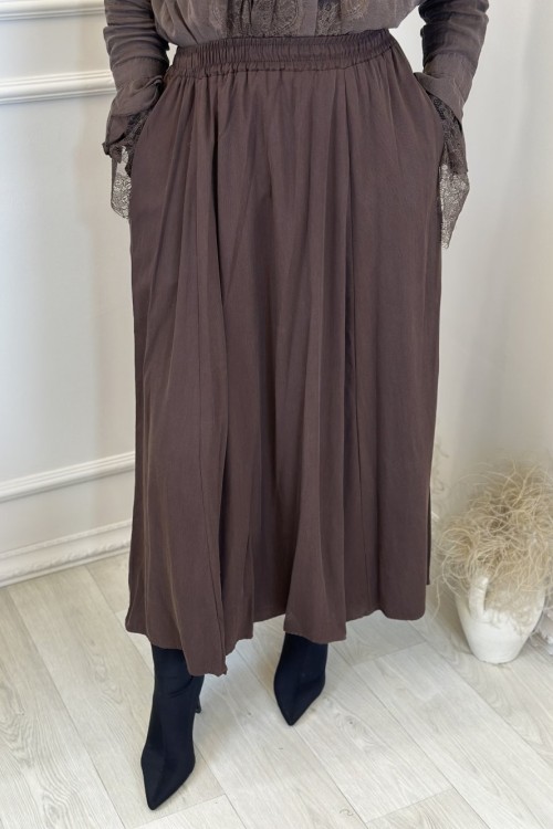 5036 Tencel Beli Lastikli Cepli Etek Kahve