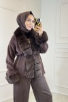 9187 Yakası Peluşlu Hırka Kahve