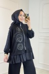74057 Omuzu Ve Kolu Dantelli Takım Siyah 