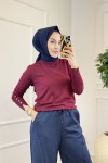 905 Kolu Düğmeli Triko Kazak Bordo 