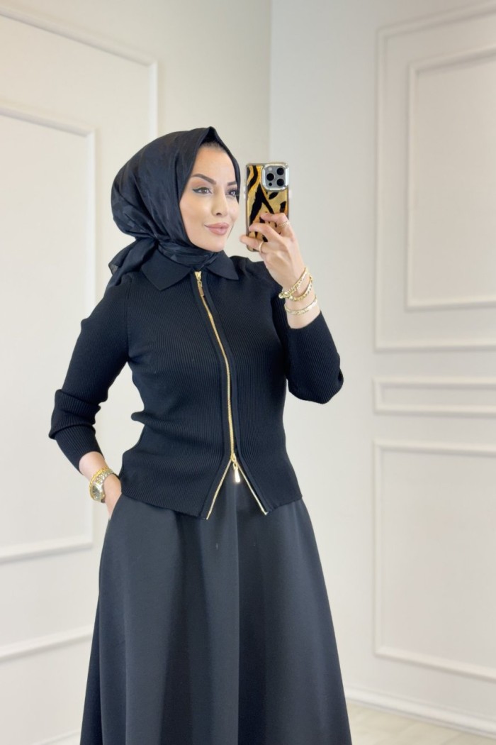 301 Fitilli Kısa Triko Hırka Siyah 