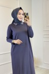 222 Yakası Taşlı Gömlek Yaka Triko Elbise Antrasit 