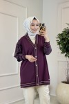 298 Simli Kolları Desenli Hırka Mürdüm 