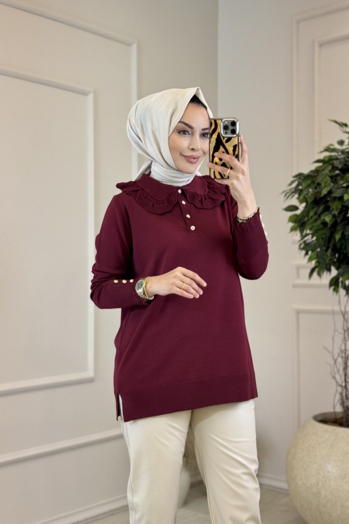 260 Dantelli Bebe Yaka Triko Tunik Bordo 