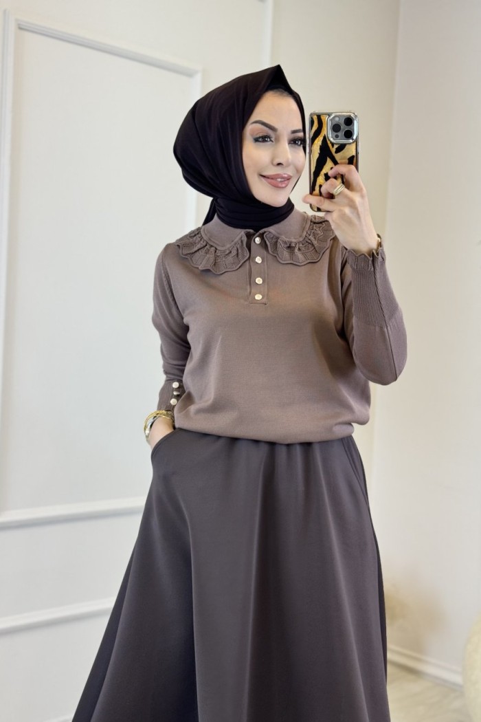 260 Dantelli Bebe Yaka Triko Tunik Vizon 