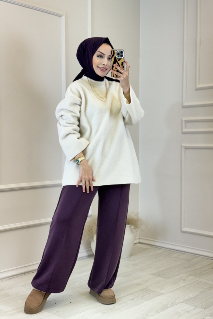 HK25090 Pamuk Dokulu Kazak Bej 