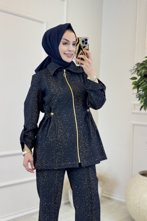 27011 Leopar Desen Fermuarlı Takım Leopar 