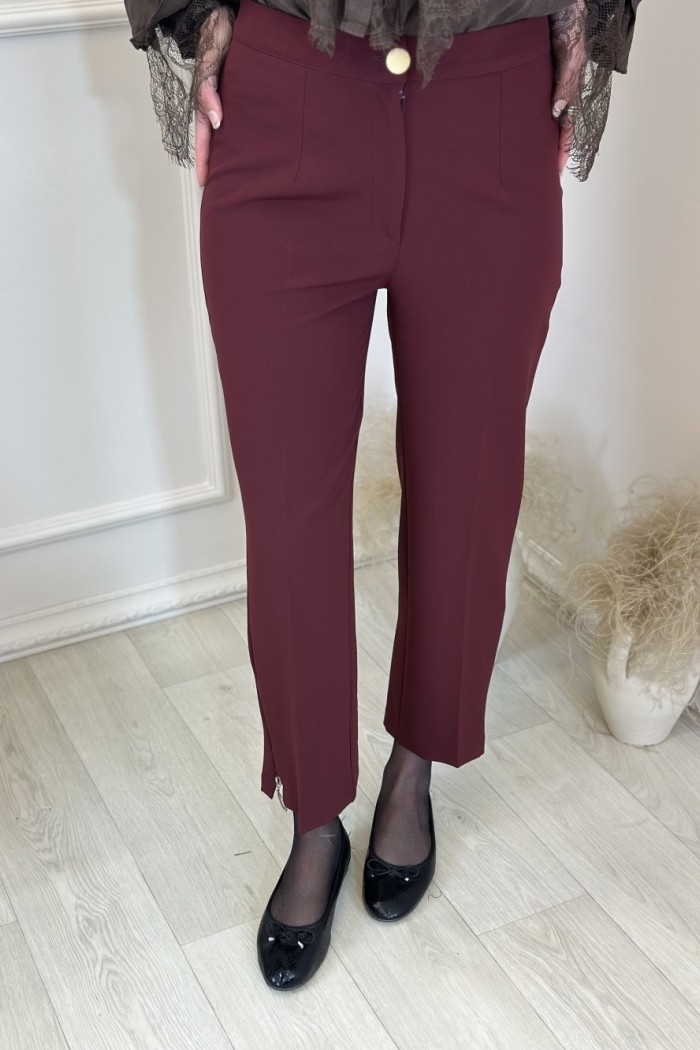 25506 Paçası Fermuarlı Pantolon Bordo 
