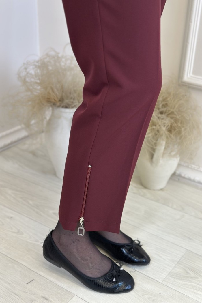 25506 Paçası Fermuarlı Pantolon Bordo 