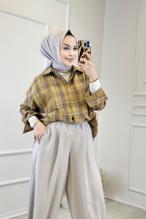 5163 Ekose Gömlek Hardal 