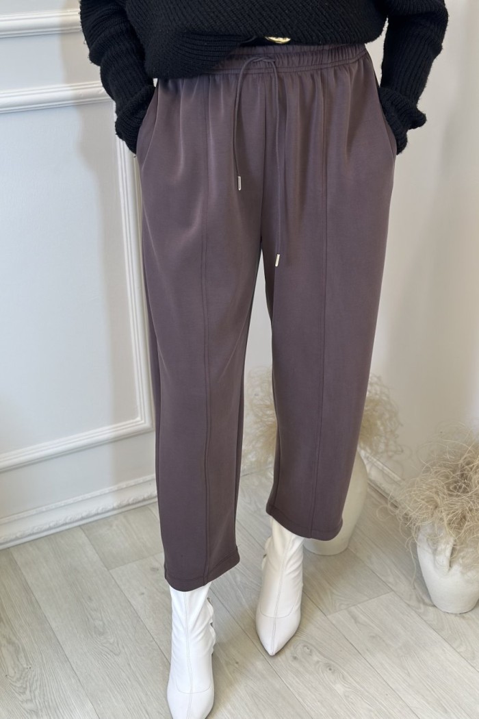 36124 Dikiş Detaylı Konik Pantolon Kahve