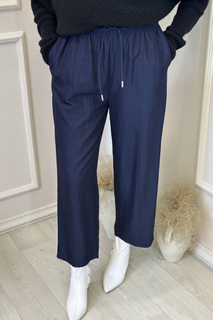 37179 Denim Görünümlü Konik Pantolon Lacivert 
