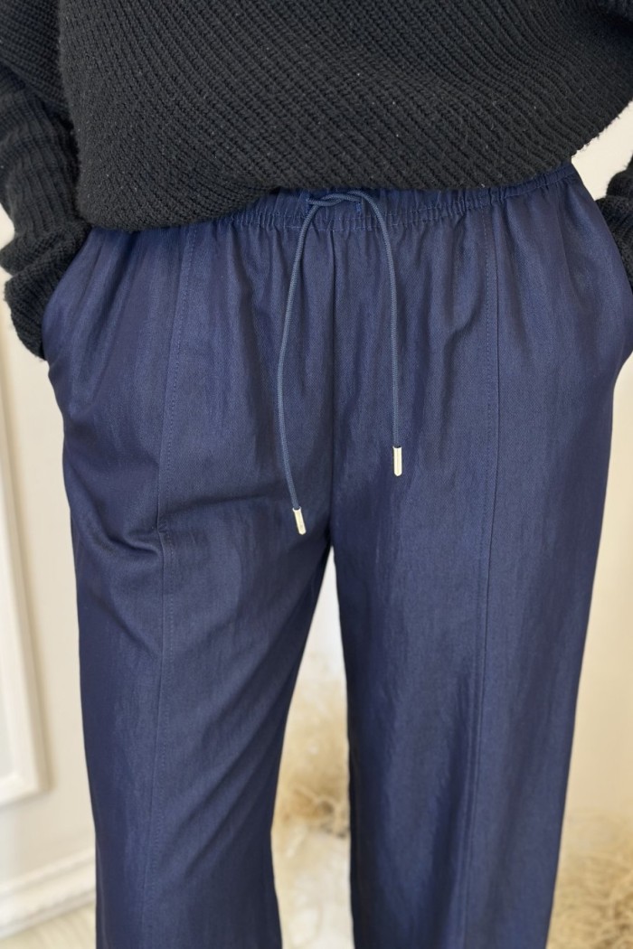 37179 Denim Görünümlü Konik Pantolon Lacivert 
