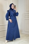 38296 Yaka Detaylı Kemerli Elbise Lacivert 