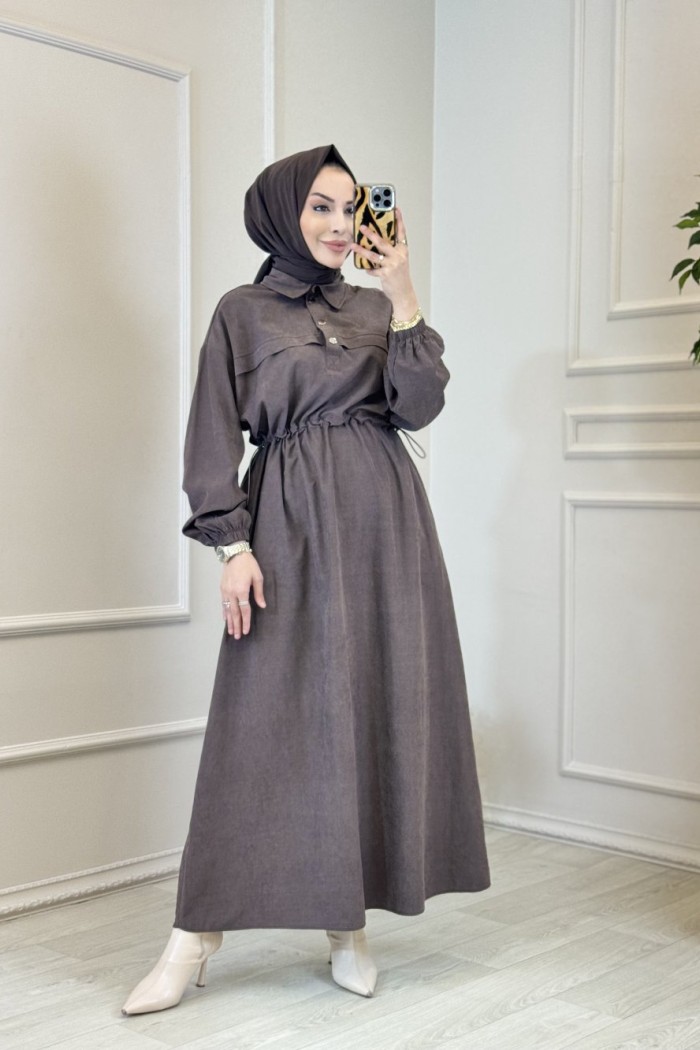 38265 Aller Detaylı Elbise Kahve