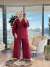 44115 Triko Yandan Bağlamalı Bol Paçalı Pantolon Takım Bordo