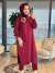 6795 Atkılı Çiçek Broşlu Uzun Triko Tunik Bordo