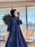 32528 Kendinden Desenli Elbise Lacivert