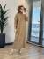 7029 Sol Taraf Zebra Desen Triko Elbise Latte