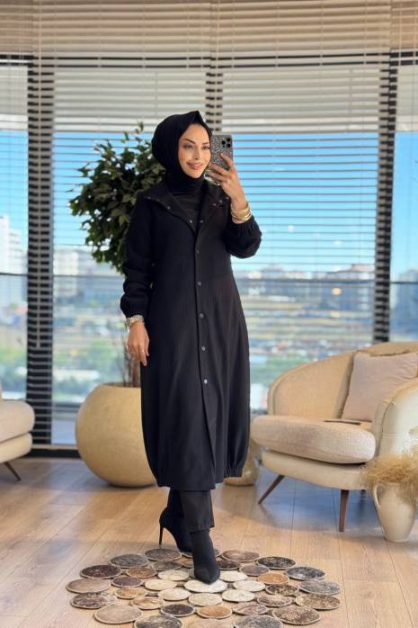 04-1261 Boyuna Fitilli Çıtçıtlı Kap Siyah