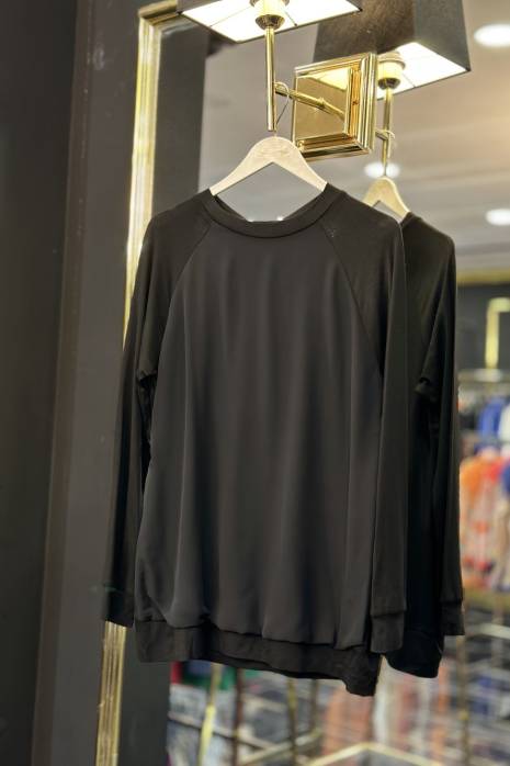 10272 Reglan Kol Önü Şifon Parçalı Tunik Siyah