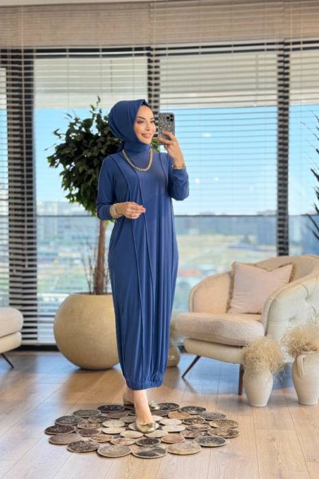 1509 Lina Önü Parçalı Elbise İndigo