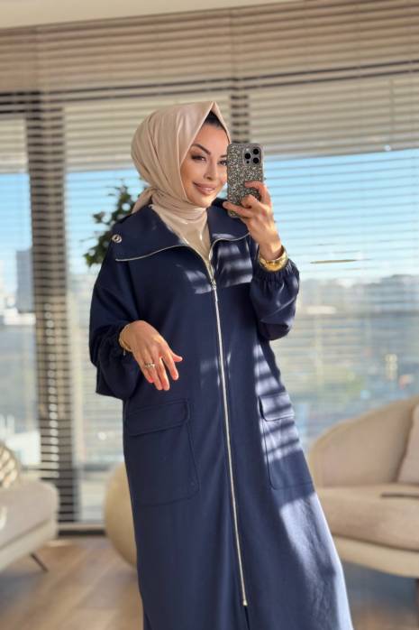 15225 Önden Cepli Ve Fermuarlı Kap Lacivert