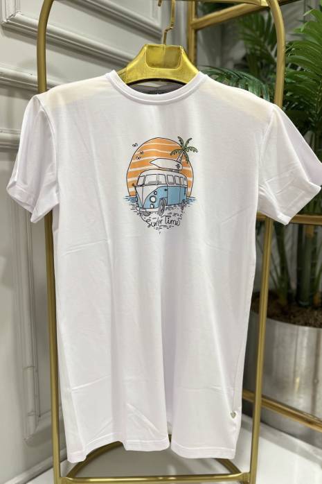 20400-9 Önü Minibüs Desen Bluz Beyaz