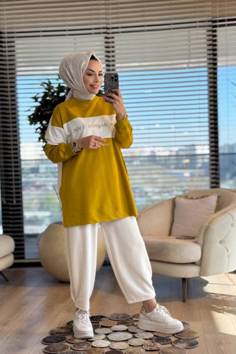 2046 Ön Los Angeles Yazılı Sweat Yağ Yeşili