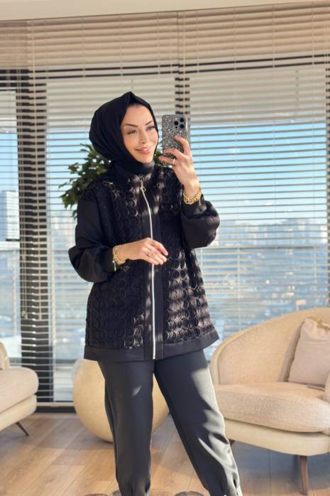 24377 Önü Oval Petek Örgülü Kap Siyah